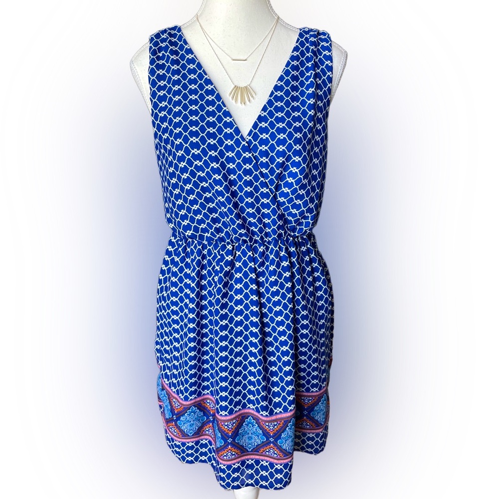One Clothing Blue Boho Print Open Back Mini Dress